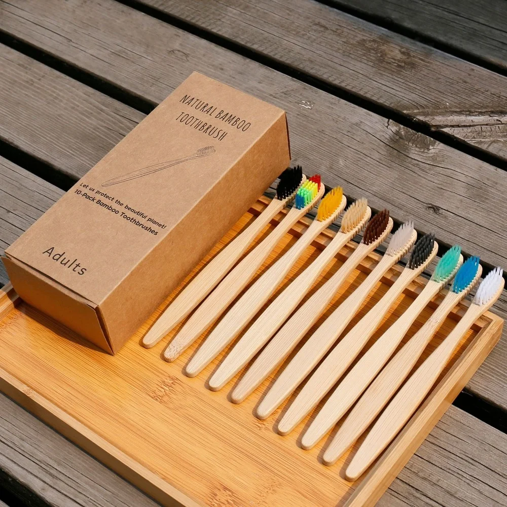 10PCS Colorful Natural Bamboo  - Bamboo Toothbrush Set avis et prix